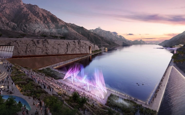 An imaginative illustration of Wadi Lake in the Trojena mountain project in NEOM. (Media Center of NEOM)