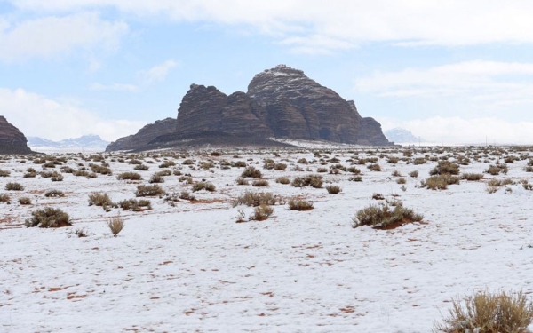 Snowfall on Jabal al-Lawz in NEOM. (SPA)