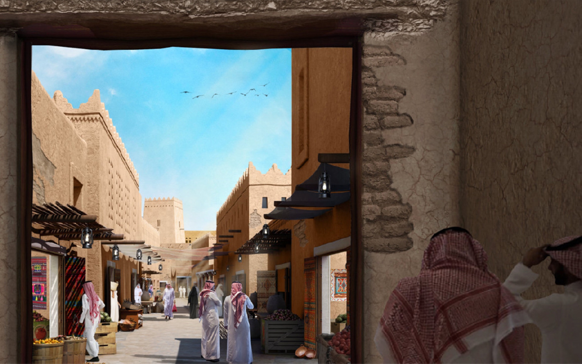 Illustration of Diriyah&#039;s markets after restoration and development works. (Media Center for Vision 2030)