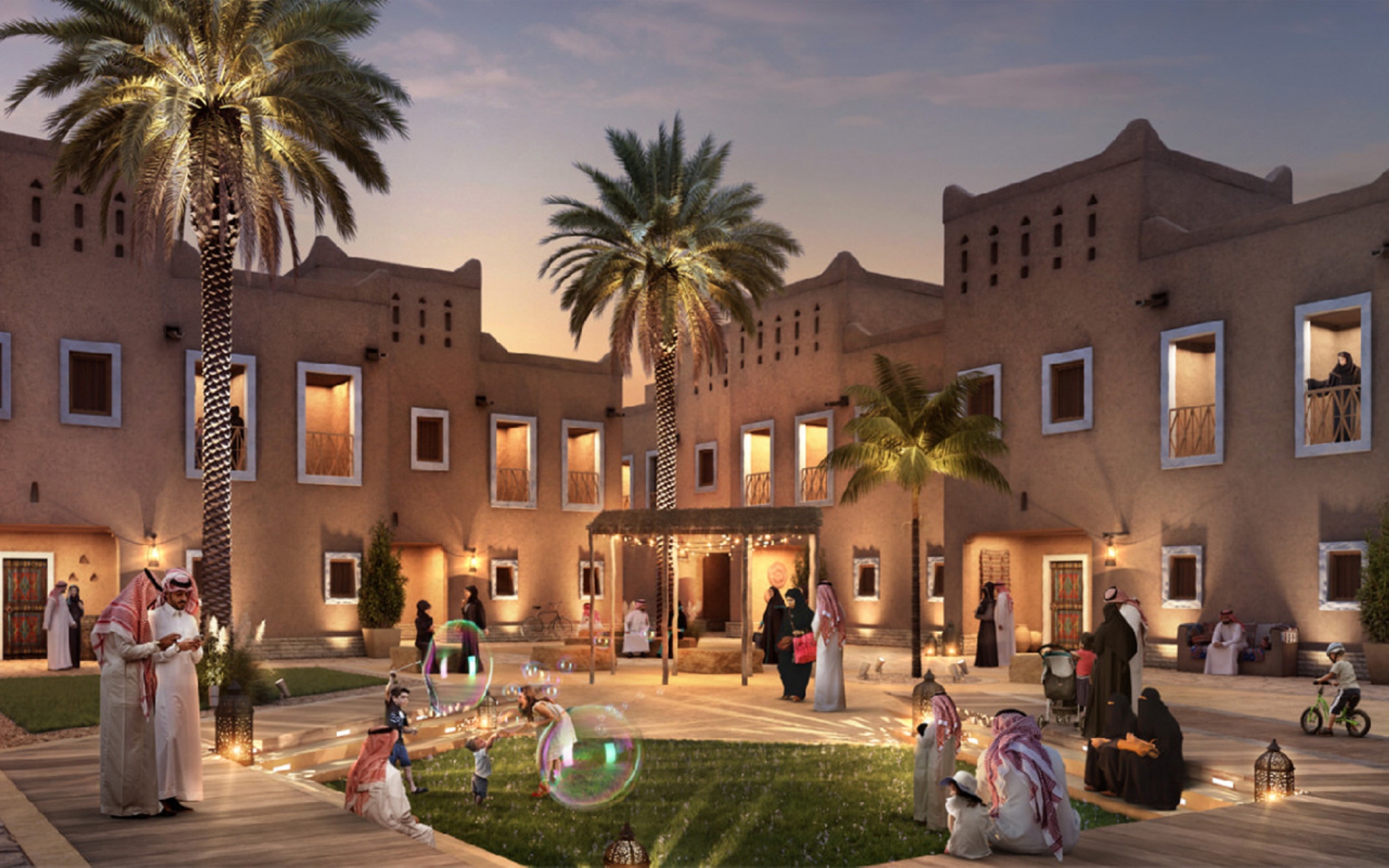 Illustration of Diriyah&#039;s squares after restoration and development works. (Media Center for Vision 2030)