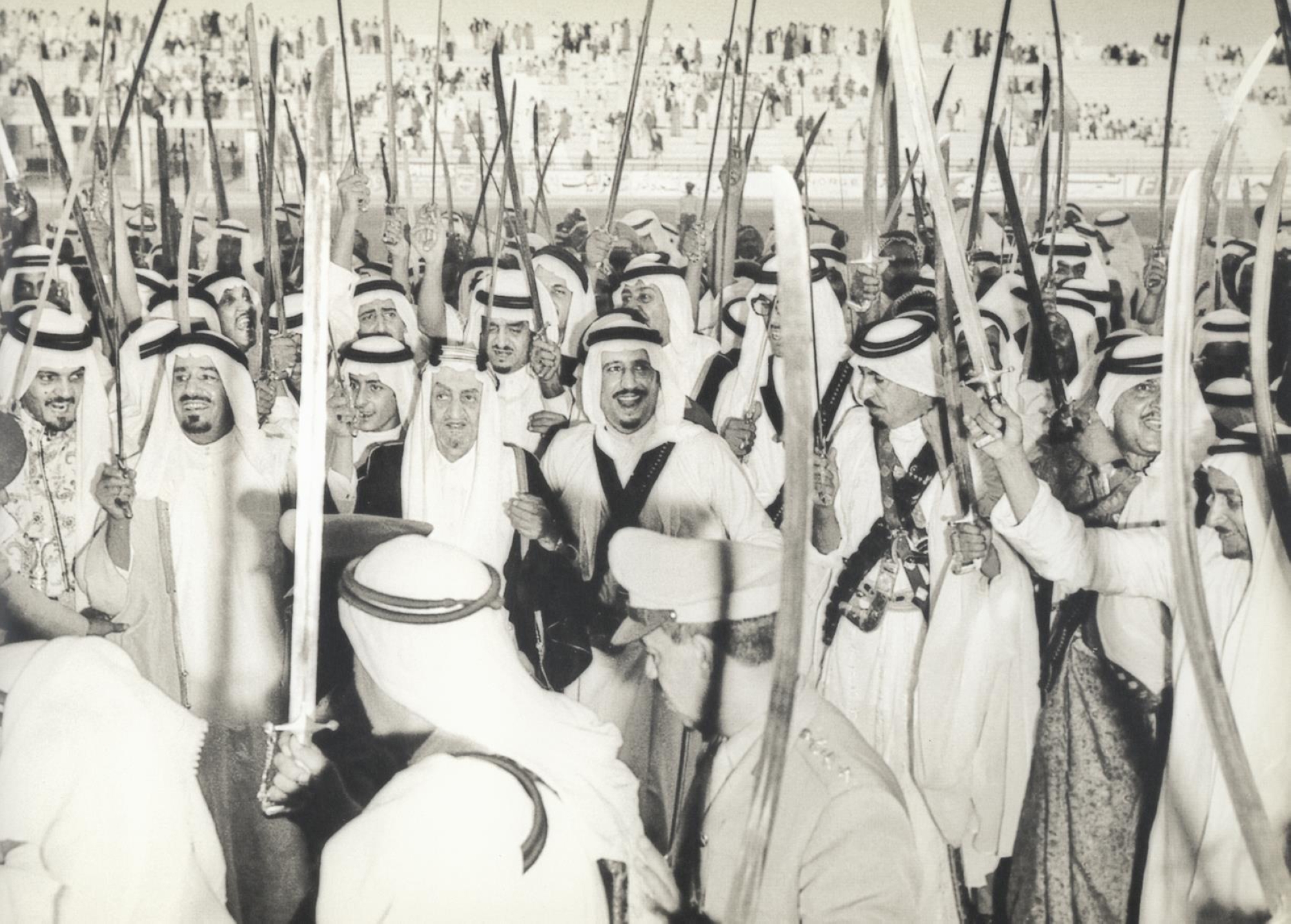 King Faisal and his brothers performing al-Ardah al-Najdiyah. King Abdulaziz Foundation for Research and Archives (Darah)