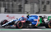 A close-up image of one of the cars in the Formula One races in Jeddah. (SPA)