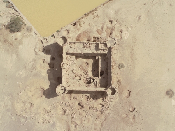 Aerial vertical image of al-Moadham archaeological castle in Tabuk Province (Darah).