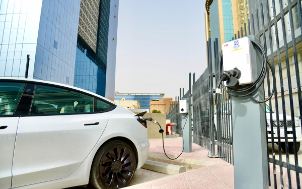 An electric car in an electric charging station in Saudi Arabia (SPA).