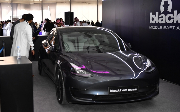 An electric car at the Black Hat conference in Saudi Arabia (SPA).