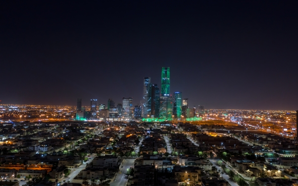 Aerial image of Riyadh City at night. (SPA)