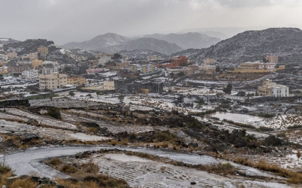 Photo of al-Qarah governorate in al-Baha during snowfall. (SPA)