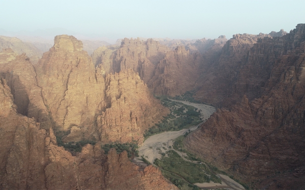 Aerial image of Wadi al-Disah within Prince Mohammad Bin Salman Nature Reserve. (SPA)