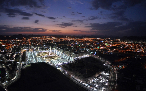 Aerial view of the Noble Prophet&#039;s Mosque after the third expansion. (SPA)