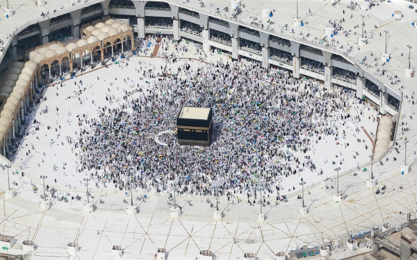 Aerial image of the Grand Mosque in Makkah al-Mukarramah. (Saudipedia)