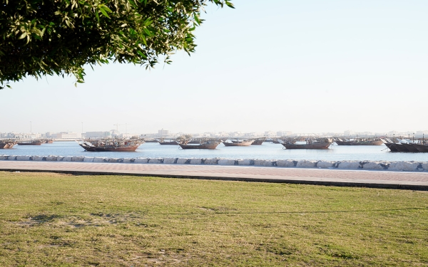 Boats on the coast of al-Qatif Governorate in the eastern part of the Kingdom. (Saudipedia)