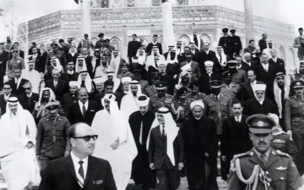 One of King Faisal Bin Abdulaziz&#039;s visits to the Dome of the Rock in Palestine. King Abdulaziz Foundation for Research and Archives (Darah)