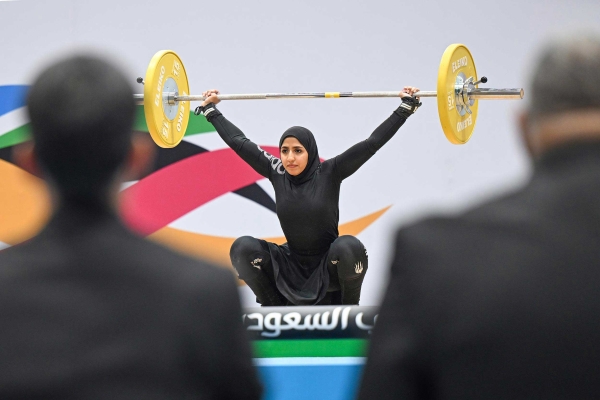 One of the Saudi women participants in the weightlifting championship. (SPA)