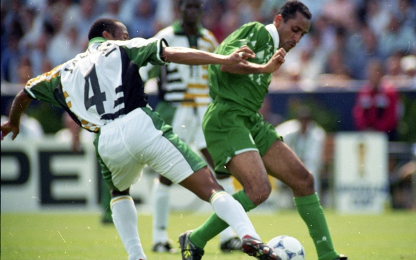 A snapshot from the match between the Saudi national team and the South African team in the 1998 World Cup hosted by France. (SPA)