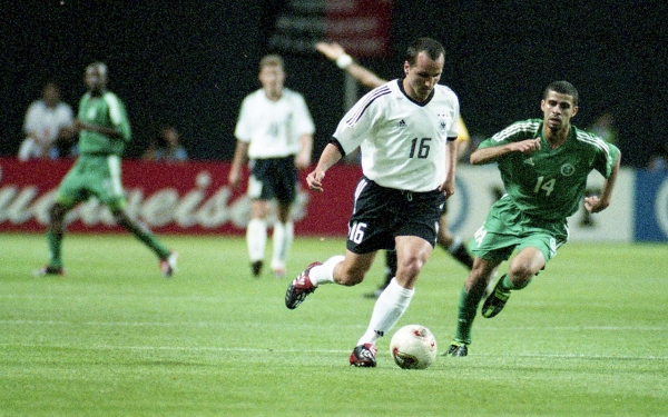 The match between the Saudi senior national team and the German team in the 2002 World Cup hosted by Korea and Japan. (SPA)