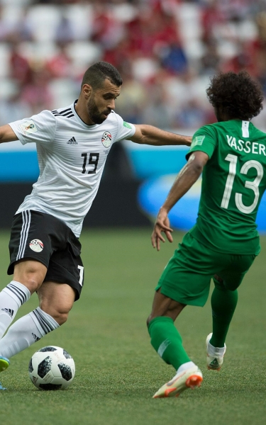 A glimpse of the match between the Saudi national team and the Egyptian team in the 2018 World Cup hosted by Russia. (SPA)