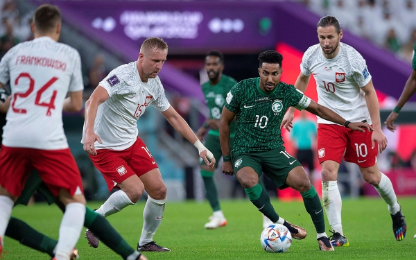 The match between the Saudi senior national team and the Polish team in the 2022 World Cup hosted by Qatar. (SPA)