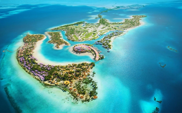 Artist&#039;s rendering of the dolphin-shaped Shura Island, situated in the Red Sea destination. (Red Sea Global Media Center)