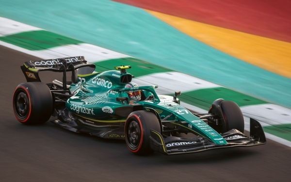 An Aston Martin car at the Formula One race in Jeddah. (Saudipedia)