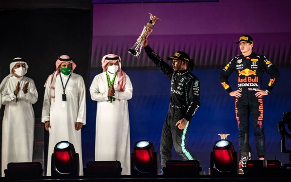 The crowning of racer Lewis Hamilton in the Formula One championship in Jeddah. (SPA)