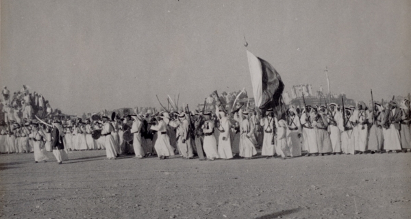 The Saudi Ardah on the occasion of the visit of King Abdullah Bin al-Hussein, King of Jordan, to Saudi Arabia in1948. (King Abdulaziz Darah)