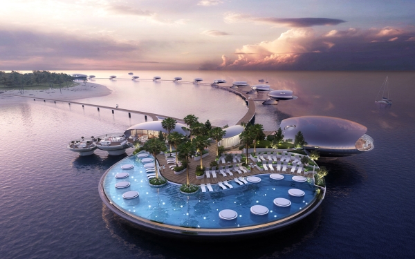 Illustration of a resort on Sheybarah Island within the Red Sea Project. (Red Sea Global Media Center)