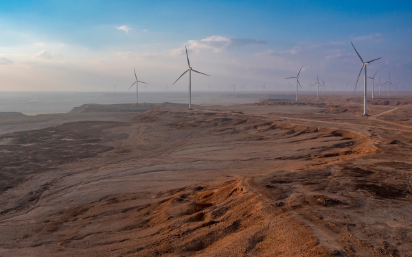 Aerial view of a wind power station in the Kingdom. (SPA)