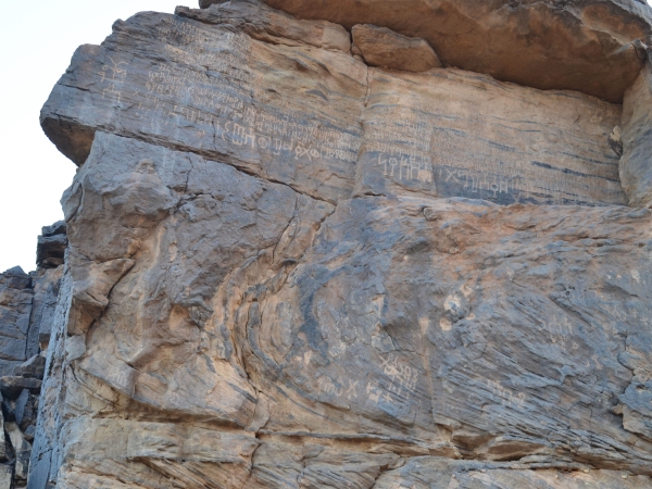 Rock inscriptions and petroglyphs in Hima archaeological site in Najran Province. (Saudipedia)