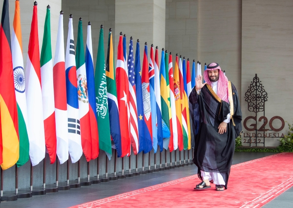 His Royal Highness Crown Prince Mohammed Bin Salman upon his arrival at the G20 Summit venue in Indonesia, 2022. (SPA)