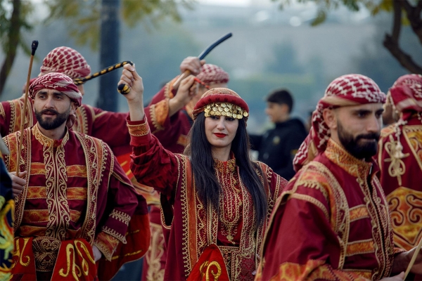 A performance troupe from Lebanon participates in the Qemam International Festival for Mountain Performance Arts in Aseer Province. (SPA)