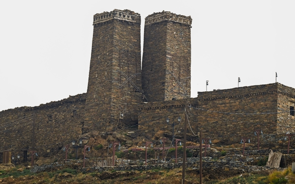 The Twin Fortresses in al-Malad Castle in the archaeological Dhi Ayn village in al-Baha. (Saudipedia)