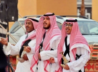 A troupe performing the Saudi Ardah at an event. (SPA)