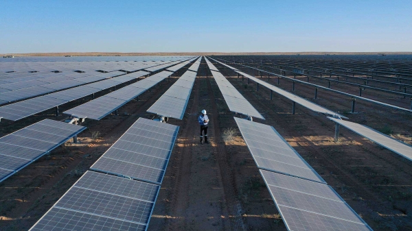 The solar power plant at the Sakaka station in the north of the Kingdom. King Abdulaziz Foundation for Research and Archives (Darah)