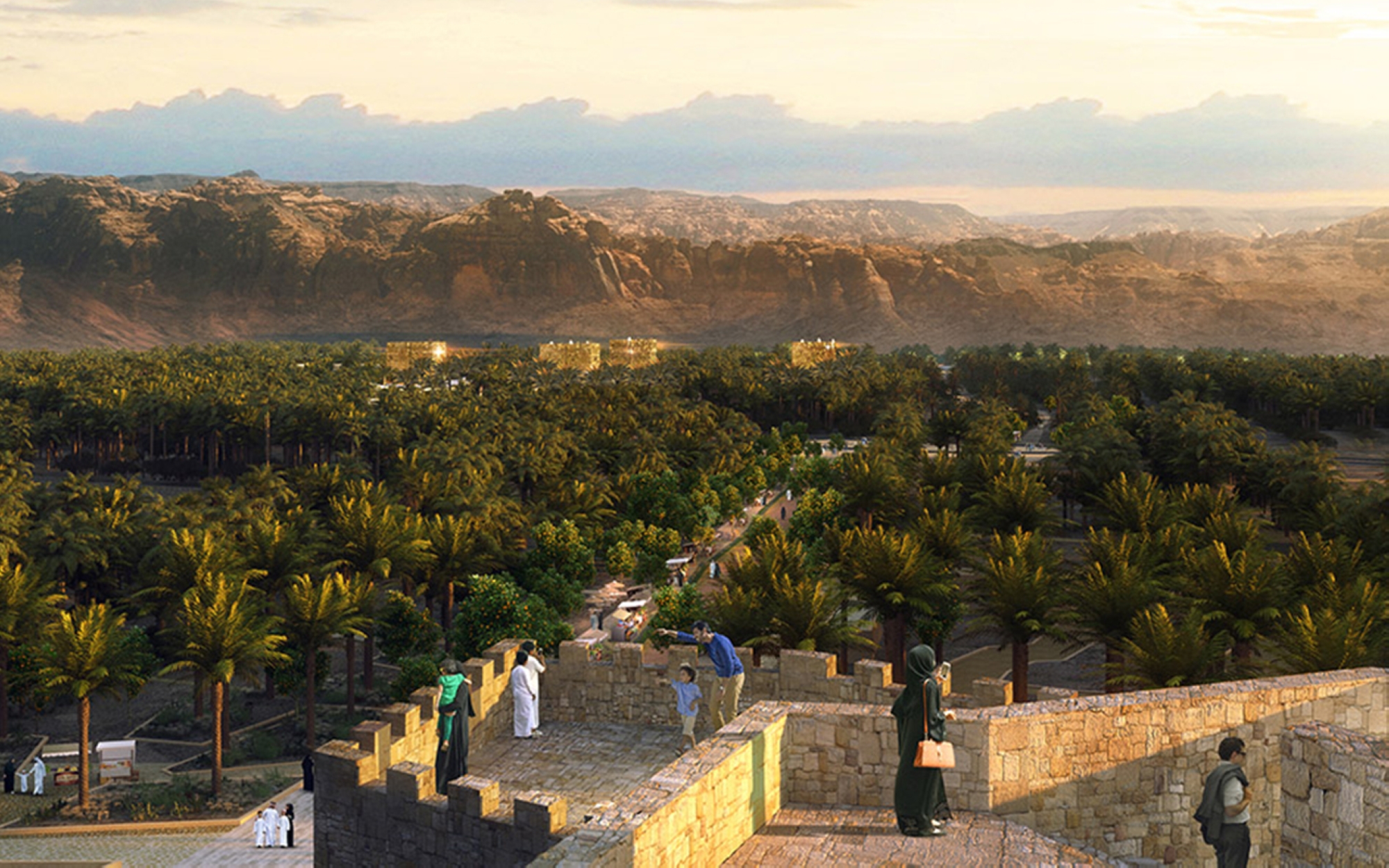 An illustration of the Old Town oasis as part of the Journey Through Time Masterplan. (Media center of the Royal Commission for AlUla)