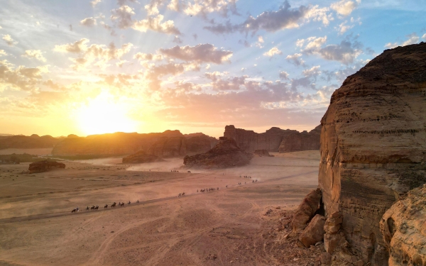 An aerial photograph of the area where participants compete in the Custodian of the Two Holy Mosques International Endurance Cup in al-Ula. (SPA)