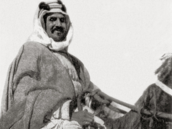 King Abdulaziz riding his horse. 1923 King Abdulaziz Foundation for Research and Archives (Darah)