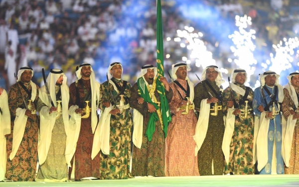 A scene from the operetta "Mawlid Ummah" at King Fahd International Stadium in Riyadh. (SPA)