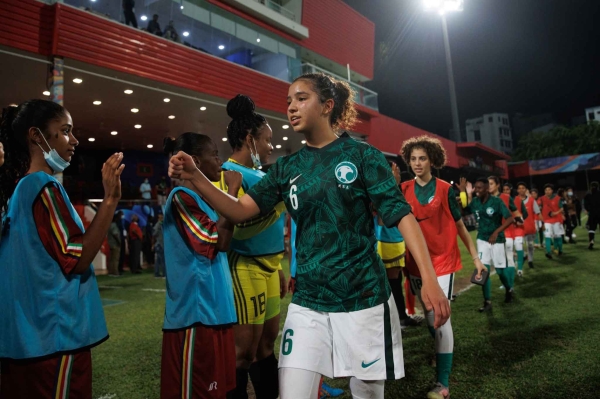 The players of the Saudi national team at the end of the match. (SPA)