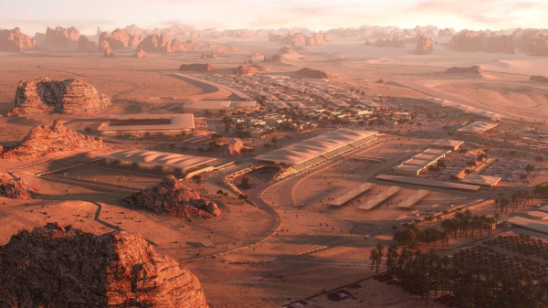 Artificial intelligence image of al-Muatadil Equestrian Village project in al-Ula. (SPA).