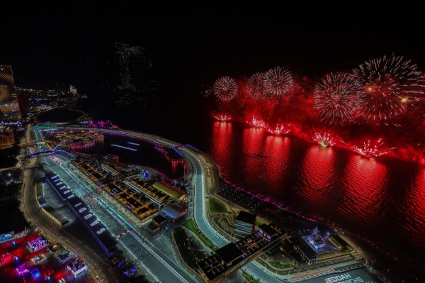 Fireworks in the sky of Jeddah during the opening round of the Formula One stc Saudi Arabian Grand Prix 2023. (SPA)