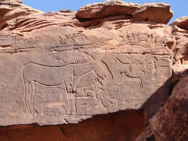 Ancient rock drawings and inscriptions in al-Shuwaymis Mountains. (SPA)