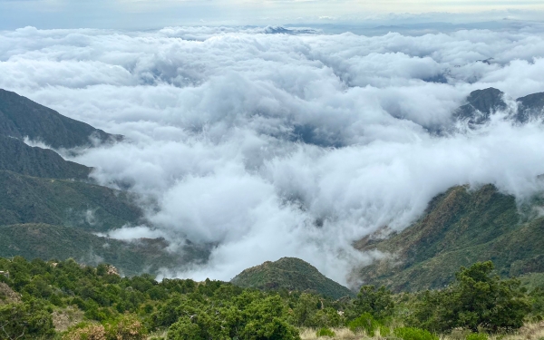 A picture of al-Soudah mountains covered with clouds. (SPA)