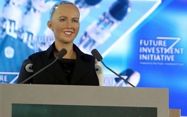 Sophia the Robot during the Future Investment Initiative event. (SPA)