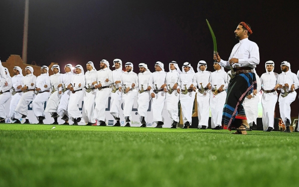 A group performing the art of al-Qazoui, the folk art heritage in Southern Saudi Arabia. (SPA)