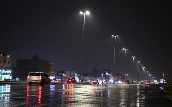 Image of a road in Jeddah city during rainfall. (SPA)