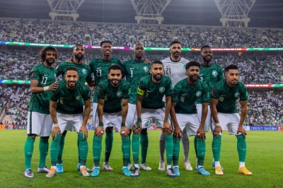 The Saudi national team players during the 2022 FIFA World Cup. (SPA)