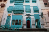 Facade of Bayt Ziryab, a historical house for coffee and Arabic music in Historic Jeddah. (Saudipedia)