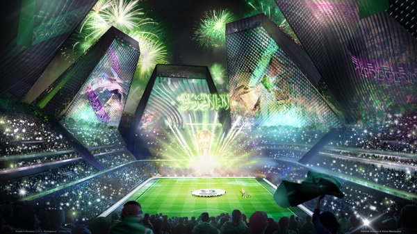 An illustration of ROSHN Stadium in Riyadh. (The media center of the Kingdom's bid to host the FIFA World Cup 2034)