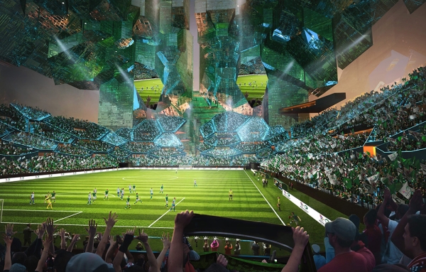 An illustration of NEOM Stadium bleachers. (The media center of the Kingdom&#039;s bid to host the FIFA World Cup 2034)