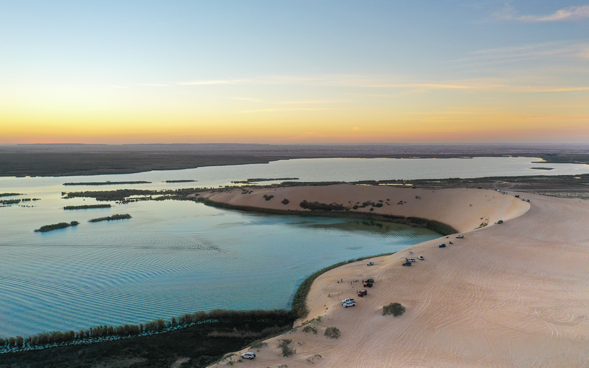 Aerial view of al-Asfar lake, al-Ahsa governorate. (Saudipedia)